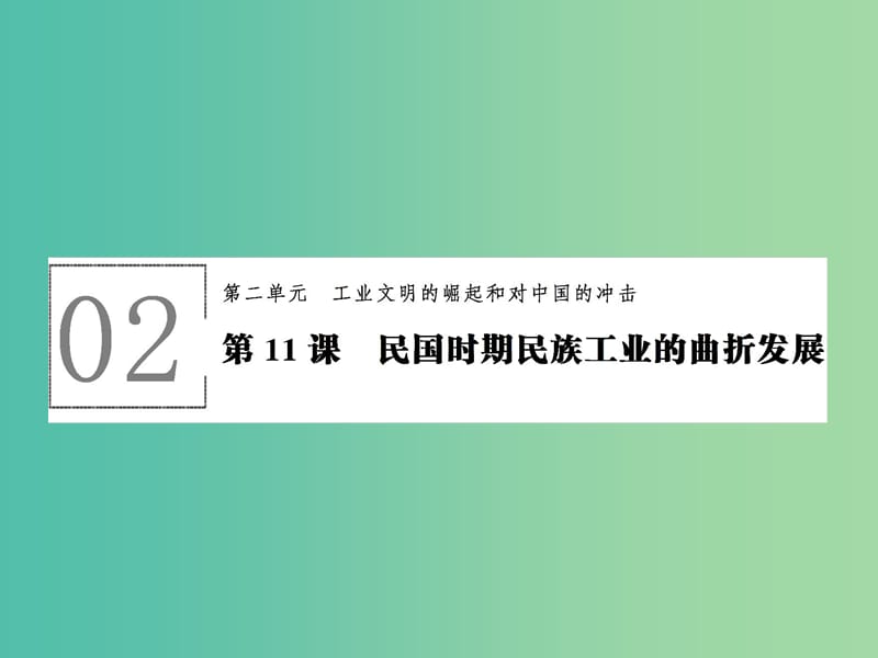 高中历史 第二单元 工业文明的崛起和对中国的冲击 2.11 民国时期民族工业的曲折发展课件 岳麓版必修2.ppt_第1页