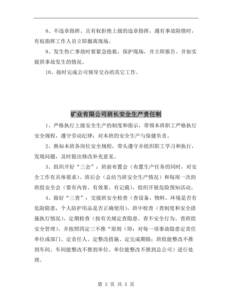 矿业有限公司段长安全生产责任制.doc_第3页