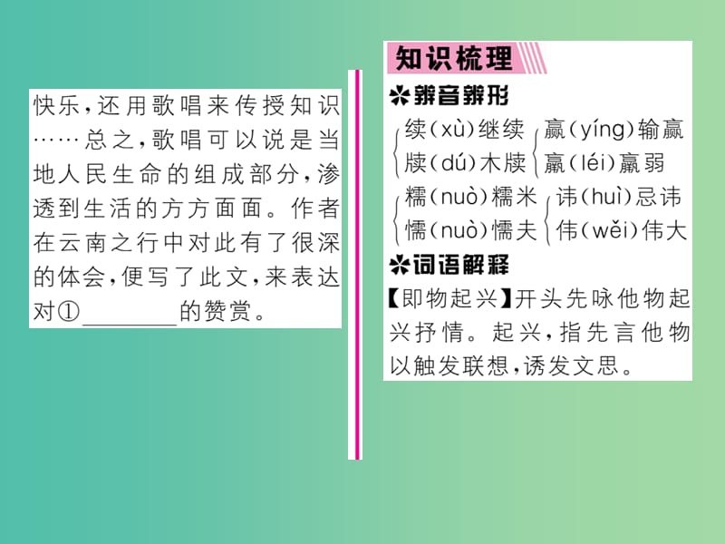 八年级语文下册 第四单元 民俗风情 16《云南的歌会》导学课件 （新版）新人教版.ppt_第3页