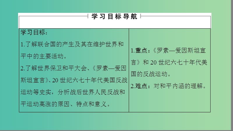 高中历史 专题4 雅尔塔体系下的冷战与和平 3 人类对和平的追求课件 人民版选修3.ppt_第2页