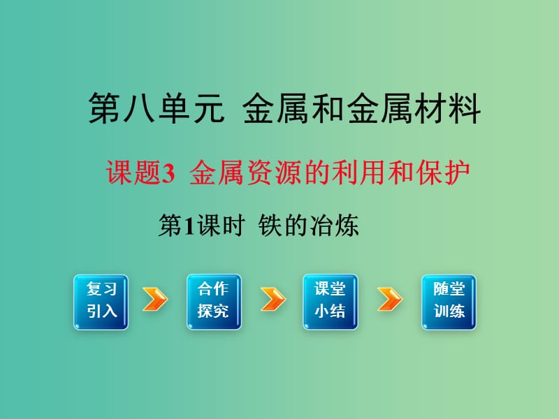 九年级化学下册第8单元金属和金属材料课题3第1课时铁的冶炼教学课件新版新人教版.ppt_第1页