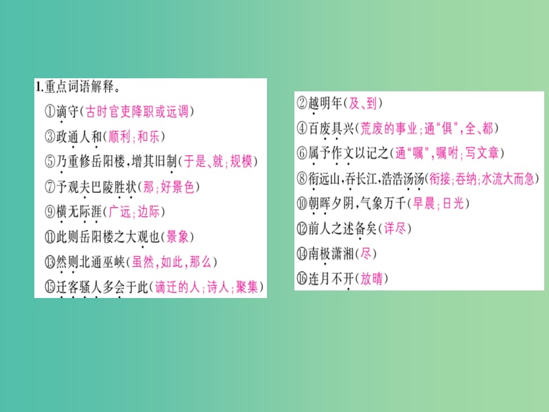 中考语文 基础训练 默写十三 46《岳阳楼记》复习课件.ppt_第3页