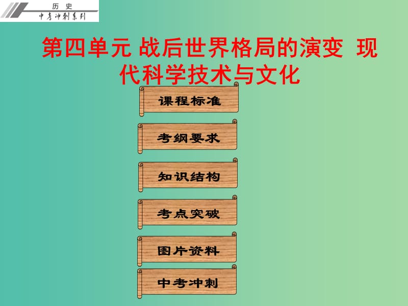 中考历史总复习 第六部分 世界现代史 第四单元 战后世界格局的演变 现代科学技术与文化课件.ppt_第1页