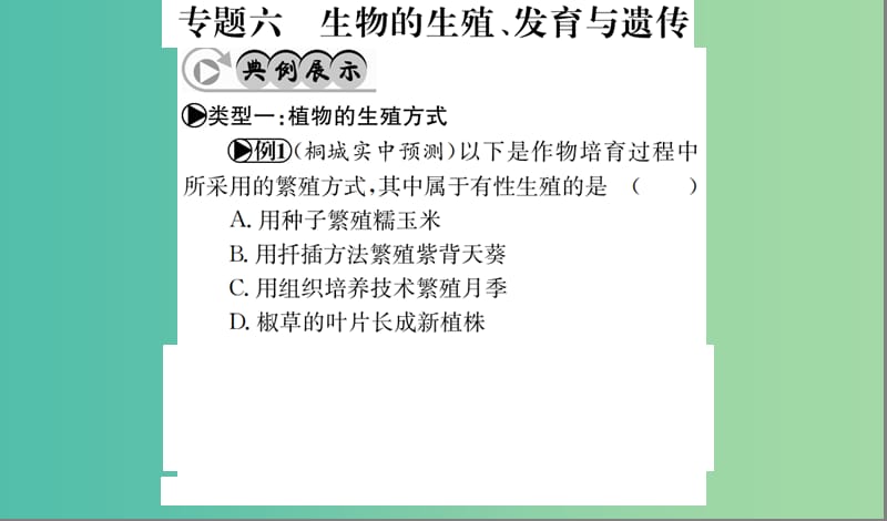 中考生物 专题综合突破 专题六 生物的生殖、发育与遗传课件.ppt_第1页