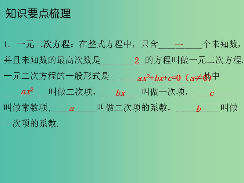 中考数学总复习 第一部分 教材梳理 第二章 方程与不等式 课时9 一元二次方程课件.ppt_第2页