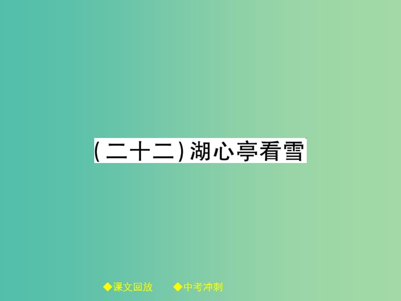 中考语文总复习 第2部分 古诗文积累与阅读 专题14 文言文阅读（规定篇目复习）（22）湖心亭看雪课件.ppt_第1页