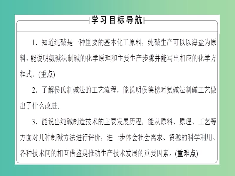 高中化学 主题2 海水资源 工业制碱 课题3 纯碱制造技术的发展课件 鲁科版选修2.ppt_第2页