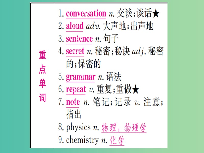 中考英语 第一篇 教材系统复习 九全 Units 1-2课件 人教新目标版.ppt_第2页