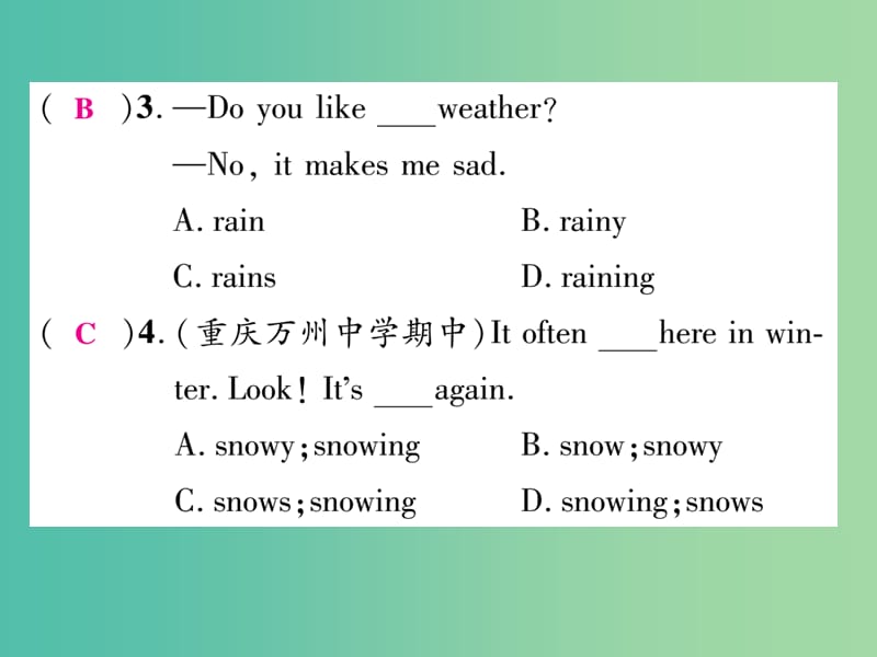 七年级英语下册Unit7Itsraining考点集中训练课件新版人教新目标版.ppt_第3页