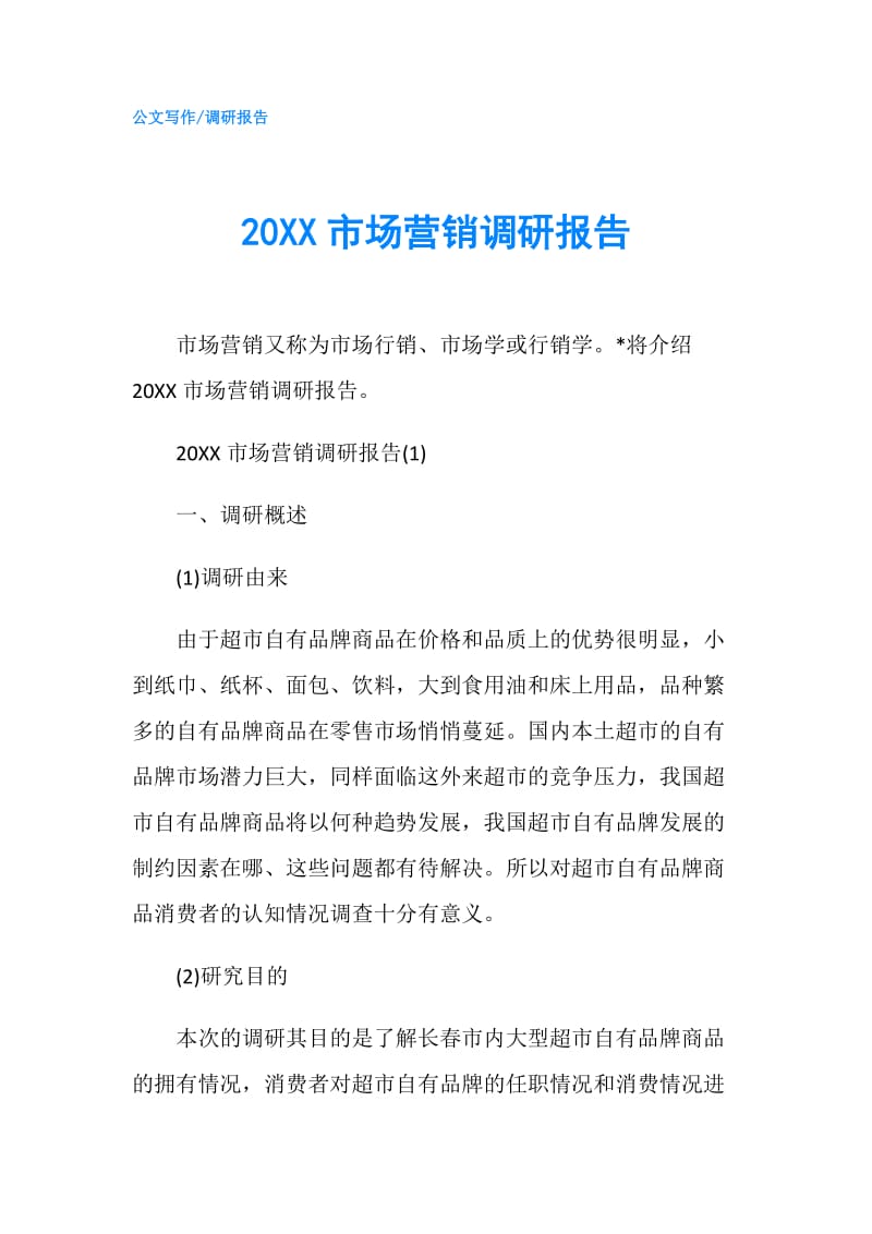 20XX市场营销调研报告.doc_第1页