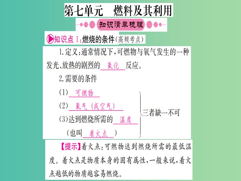 中考化学 第七单元 燃料及其利用复习课件.ppt_第1页