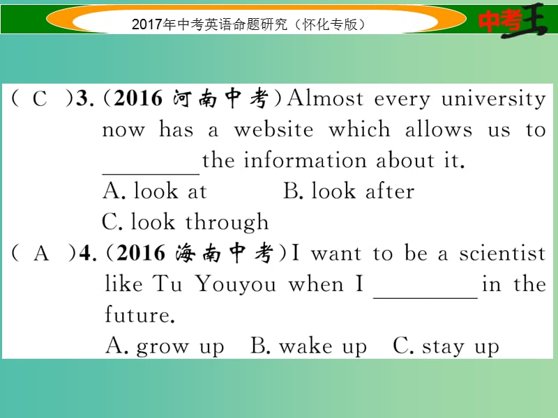 中考英语命题研究 第二编 语法专题突破篇 专题八 动词 第二节 动词短语（精练）课件.ppt_第3页