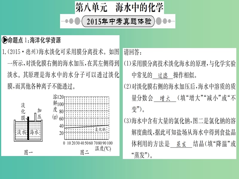 中考化学 考点系统复习 第八单元 海水中的化学课件 鲁教版.ppt_第1页