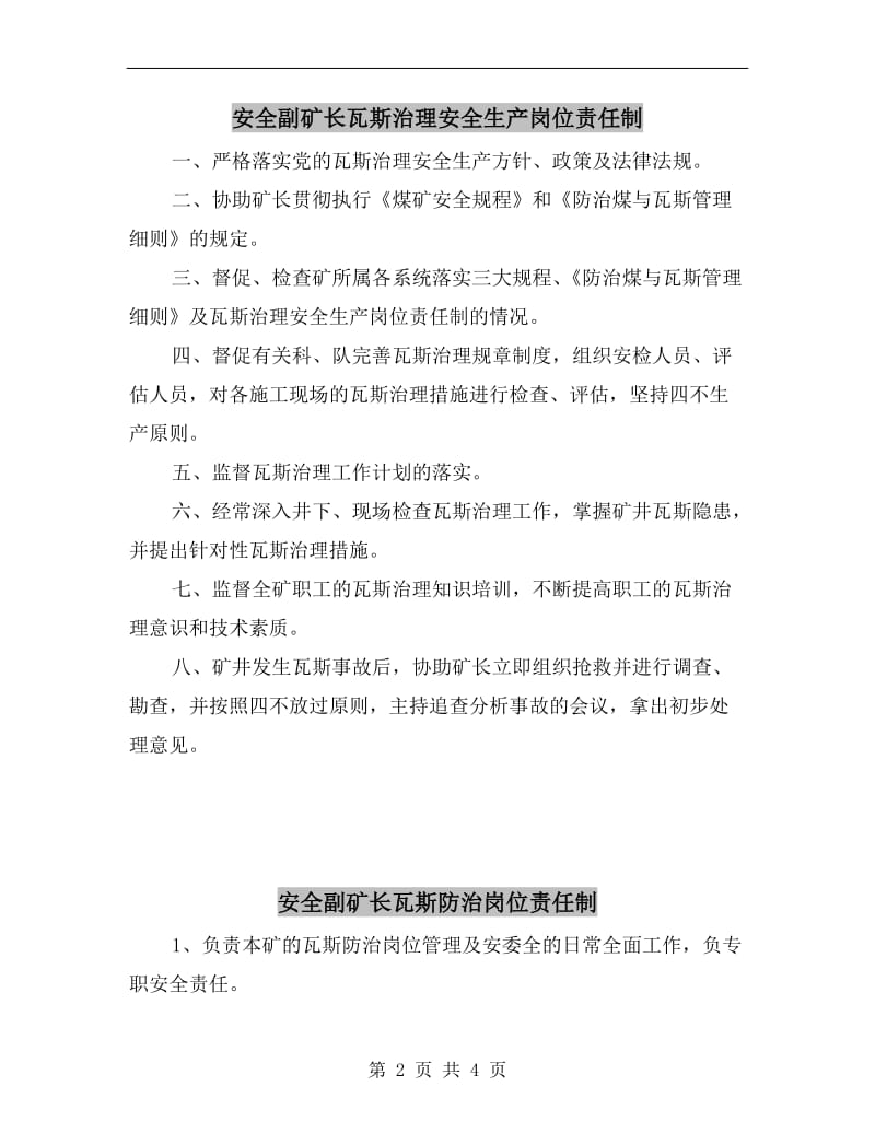 安全副矿长瓦斯治理安全生产岗位责任制.doc_第2页