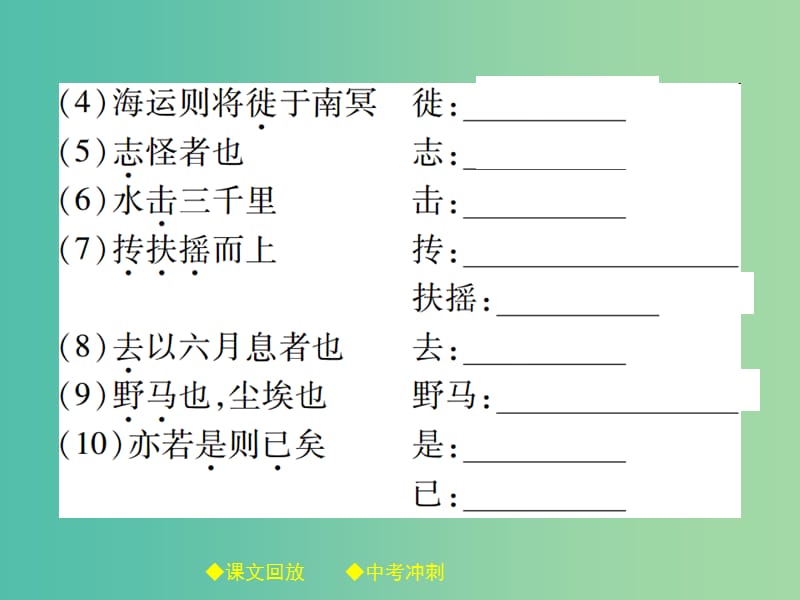 中考语文总复习第2部分古诗文积累与阅读专题14文言文阅读规定篇目复习6北冥有鱼课件.ppt_第3页