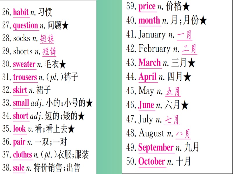 中考英语 第一篇 教材系统复习 七上 Units 5-9课件 人教新目标版.ppt_第3页