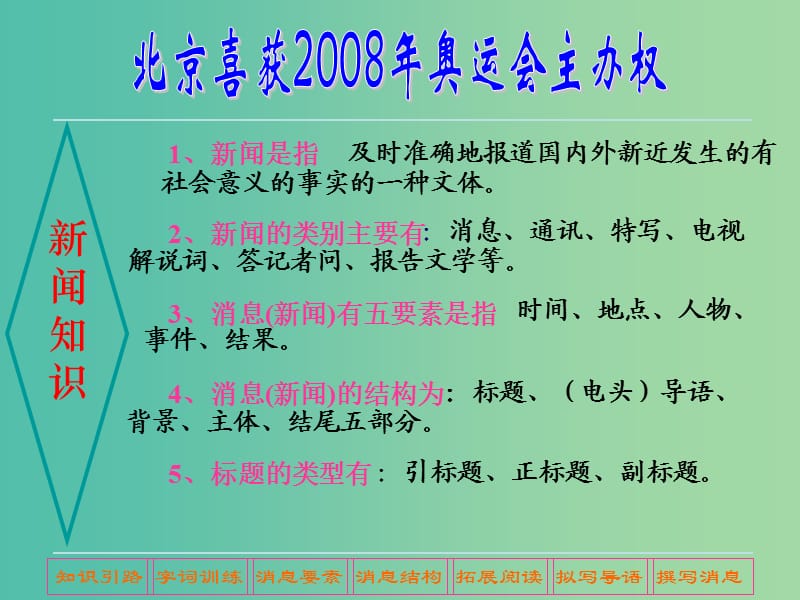 八年级语文上册 第5课《北京喜获2008年奥运会主办权》课件 （新版）语文版.ppt_第2页