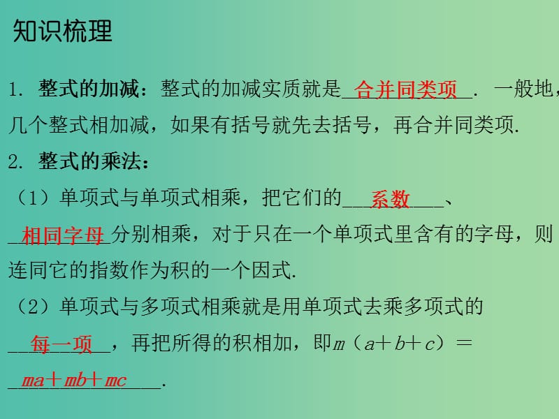 中考数学总复习 第一部分 教材梳理 第一章 数与式 课时4 整式的运算与因式分解课件.ppt_第2页