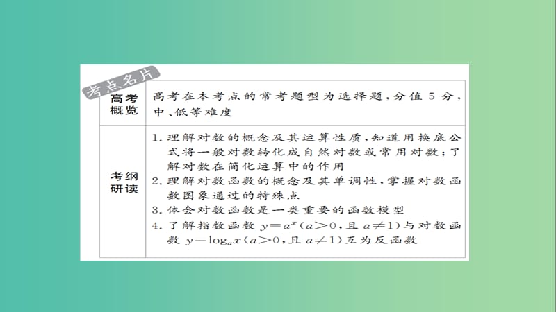 高考数学考点通关练第二章函数导数及其应用10对数与对数函数课件理.ppt_第2页