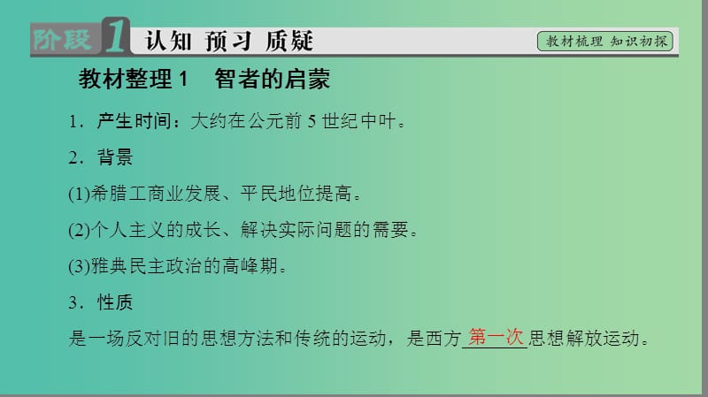 高中历史 专题6 西方人文精神的起源与发展 1 蒙昧中的觉醒课件 人民版必修3.ppt_第3页