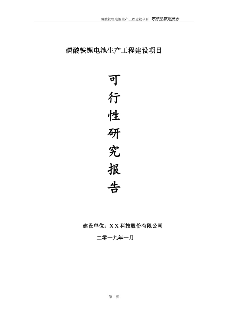 磷酸铁锂电池生产项目可行性研究报告（建议书模板）_第1页