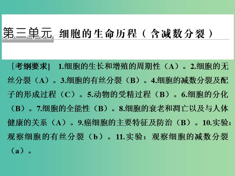 高考生物二轮复习 第三单元 细胞的生命历程（含减数分裂）课件.ppt_第1页