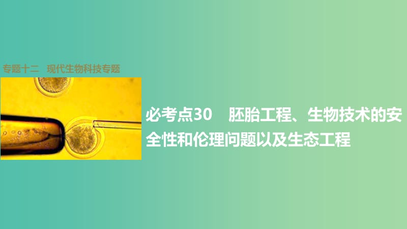 高考生物大二轮总复习 增分策略 专题十二 必考点30胚胎工程、生物技术的安全性和伦理问题以及生态工程课件.ppt_第1页