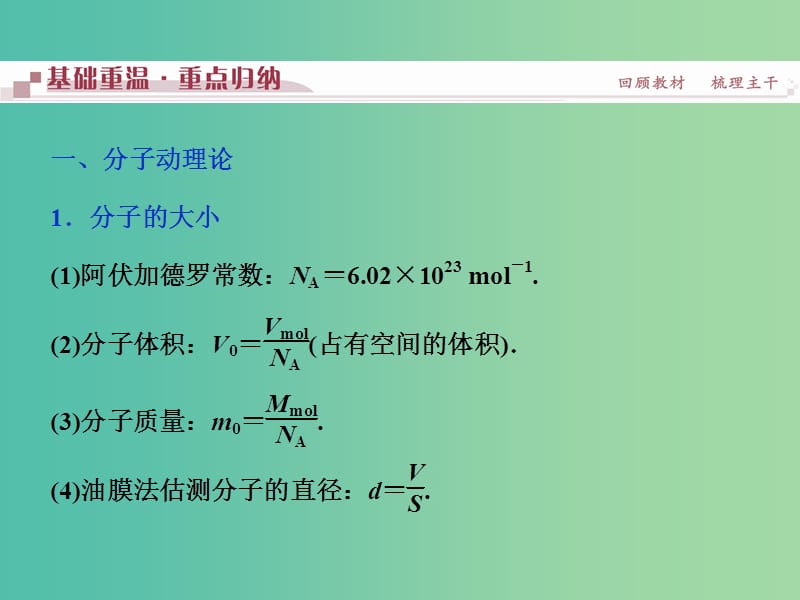 高考物理二轮复习 第一部分 考前复习方略 专题十四 分子动理论 气体及热力学定律课件.ppt_第2页