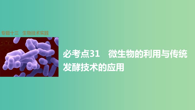 高考生物大二轮总复习 增分策略 专题十三 必考点31微生物的利用与传统发酵技术的应用课件.ppt_第1页