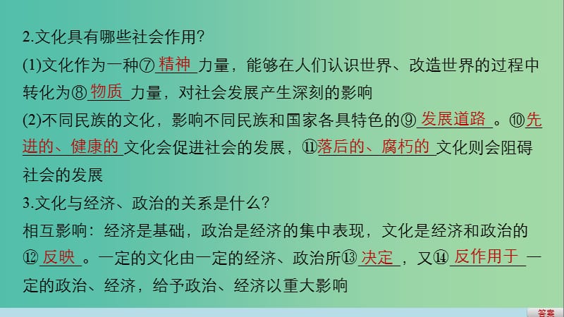 高考政治二轮复习 专题九 文化与生活 考点一 文化与社会课件.ppt_第3页