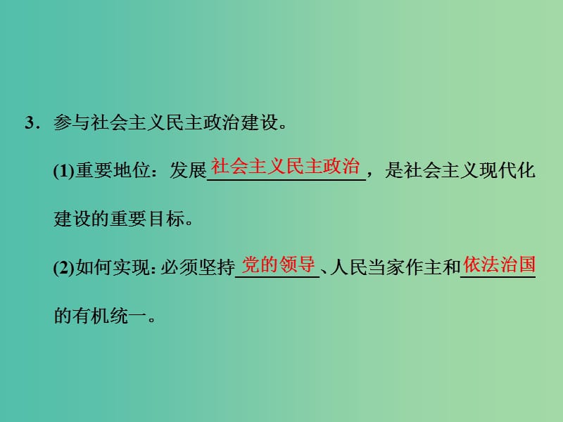 高中政治第一单元公民的政治生活第一课生活在人民当家作主的国家第三框政治生活：自觉参与课件新人教版.ppt_第2页