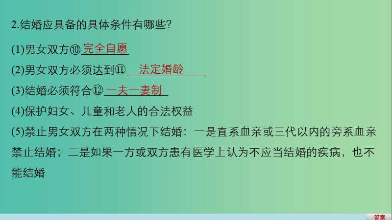 高考政治二轮复习 专题二十三 家庭与婚姻 考点二 婚姻及夫妻关系课件.ppt_第3页