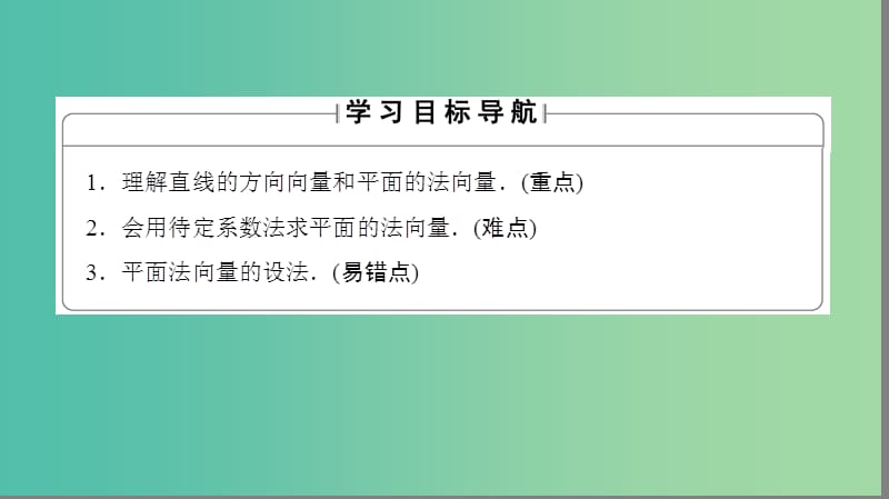 高中数学 第3章 空间向量与立体几何 3.2.1 直线的方向向量与平面的法向量课件 苏教版选修2-1.ppt_第2页