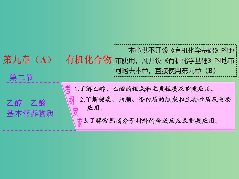 高考化学一轮复习 模块二 第九章（A） 第二节 乙醇 乙酸 基本营养物质课件.ppt_第1页