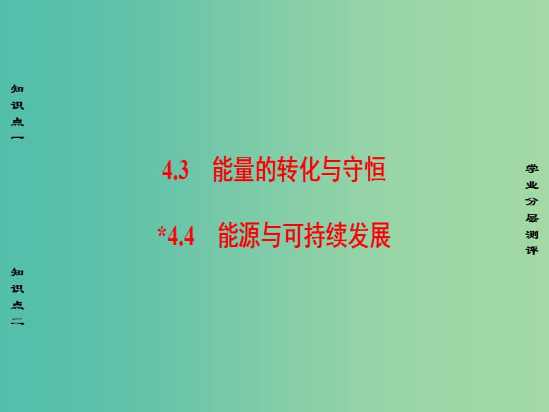 高中物理 第4章 能量守恒与可持续发展 4.3+4.4 能量的转化与守恒 能源与可持续发展课件 沪科版必修2.ppt_第1页