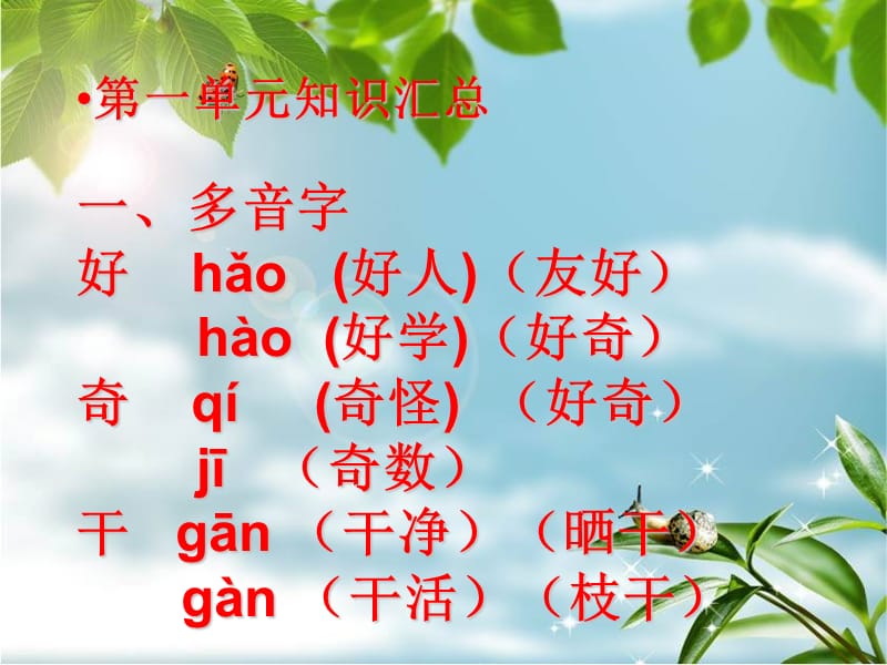 人教版三年级语文上册1-4单元字词句积累.ppt_第1页