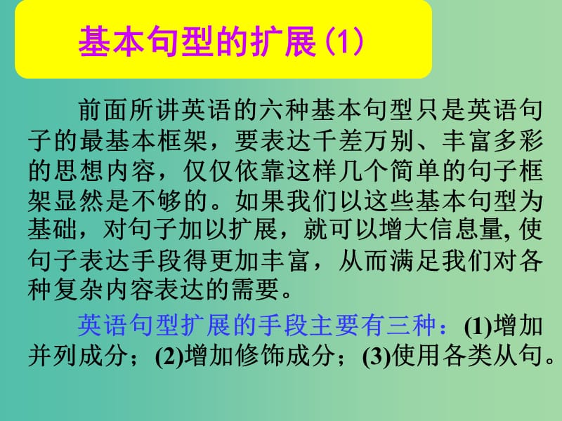 高考英语总复习 第一部分 基本句型的扩展课件1 新人教版.ppt_第1页