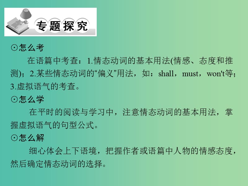 高考英语二轮复习 第二部分 专题六 情态动词和虚拟语气课件.ppt_第2页