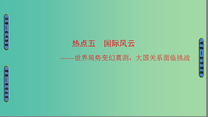 高考历史二轮专题复习与策略 第2部分 专项2 关注六大社会热点把脉高考前沿动态 热点5 国际风云课件.ppt_第1页