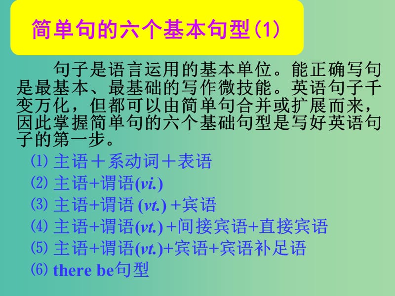 高考英语总复习 第一部分 简单句的六个基本句型课件1 新人教版.ppt_第1页