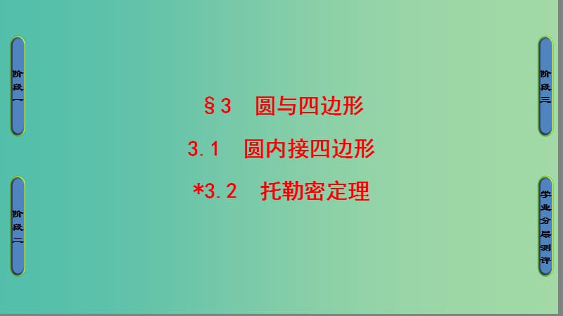 高中数学 第1章 直线、多边形、圆 1.3.1 圆内接四边形 1.3.2 托勒密定理课件 北师大版选修4-1.ppt_第1页