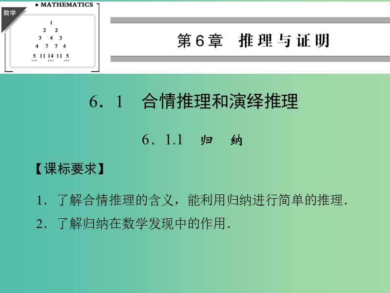 高中数学第六章推理与证明6.1合情推理和演绎推理6.1.1归纳课件湘教版.ppt_第1页