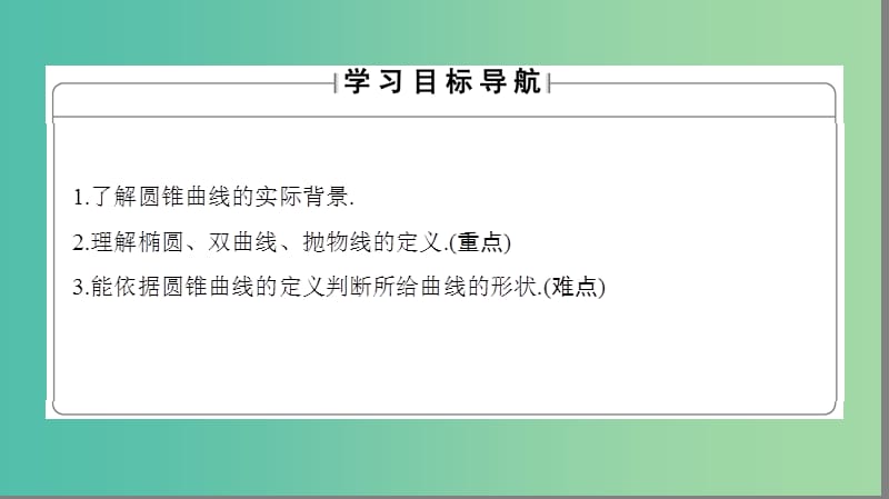 高中数学 第2章 圆锥曲线与方程 2.1 圆锥曲线课件 苏教版选修1-1.ppt_第2页