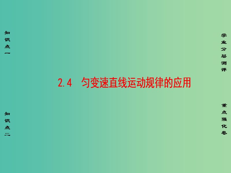 高中物理 第2章 研究匀变速直线运动的规律 2.4 匀变速直线运动规律的应用课件 沪科版必修1.ppt_第1页