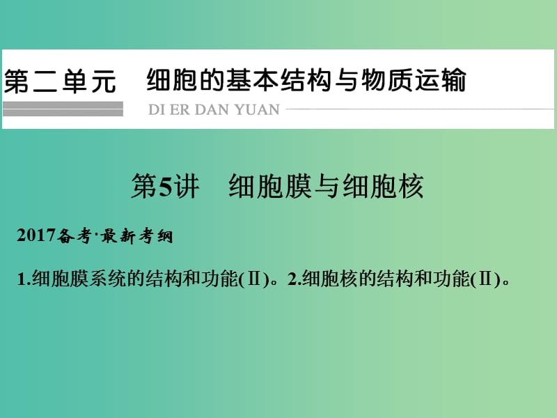 高考生物一轮复习 第2单元 细胞的基本结构与物质运输 第5讲 细胞膜与细胞核课件 新人教版.ppt_第1页