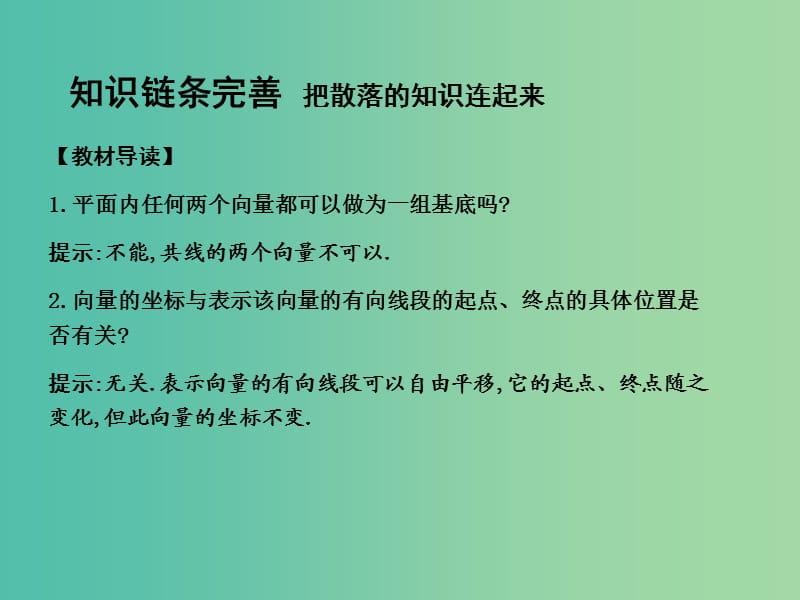 高考数学一轮复习 必考部分 第四篇 平面向量 第2节 平面向量基本定理及其坐标表示课件 文 北师大版.ppt_第3页