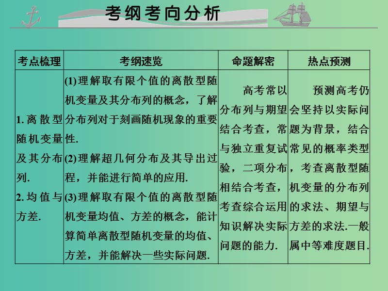 高考数学复习 第十章 第六节 离散型随机变量的分布列、均值与方差课件 理.ppt_第2页