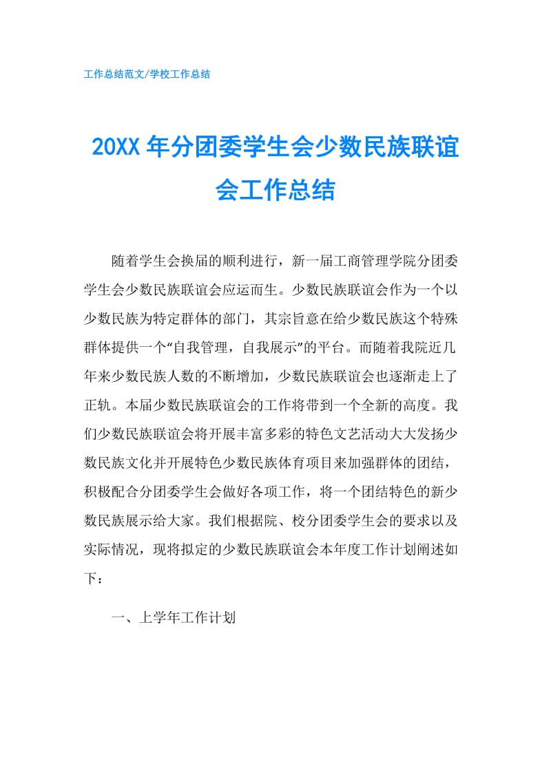 20XX年分团委学生会少数民族联谊会工作总结.doc_第1页