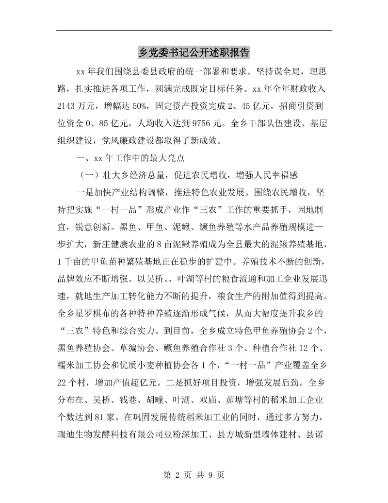 乡党委书记公开述职报告B.doc_第2页