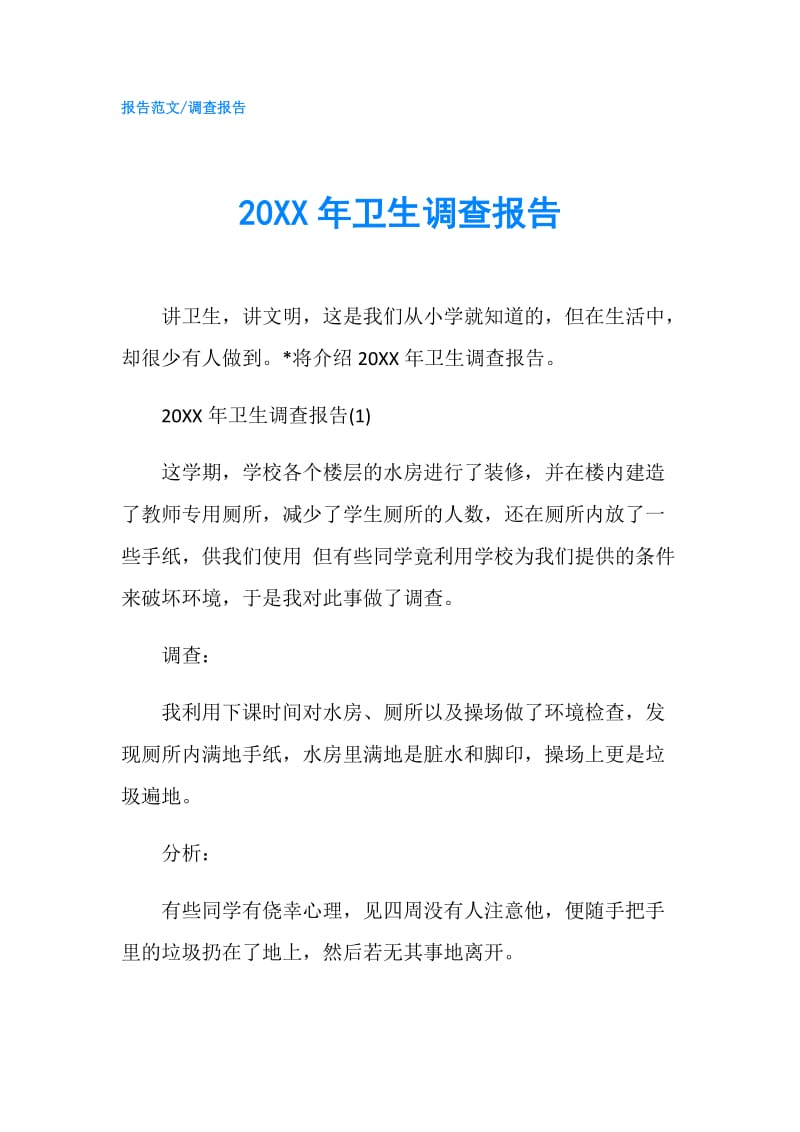 20XX年卫生调查报告.doc_第1页